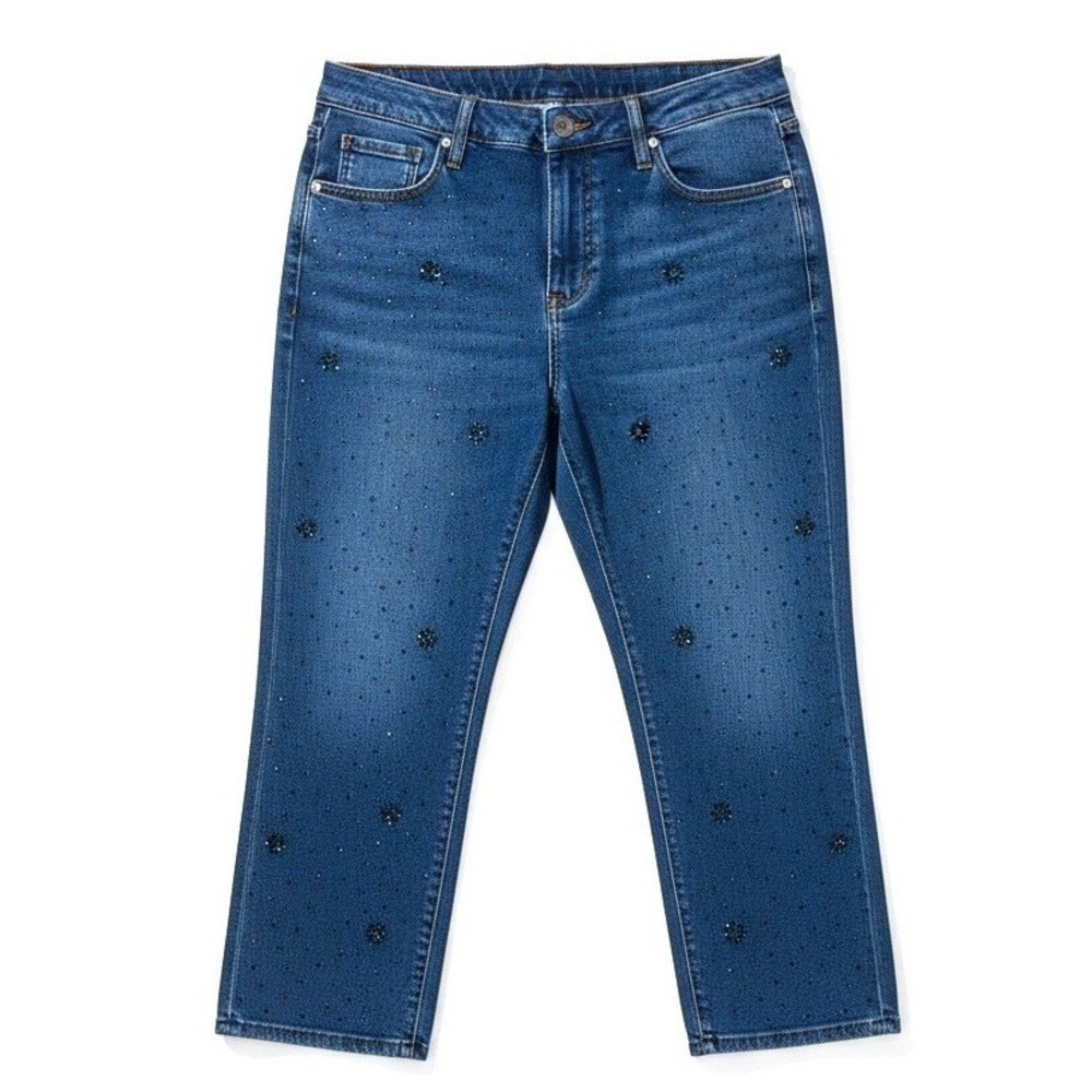 Lane Bryant Genius Pedal Mid-Rise Embellished Jeans Blue Denim Size 24 NEW